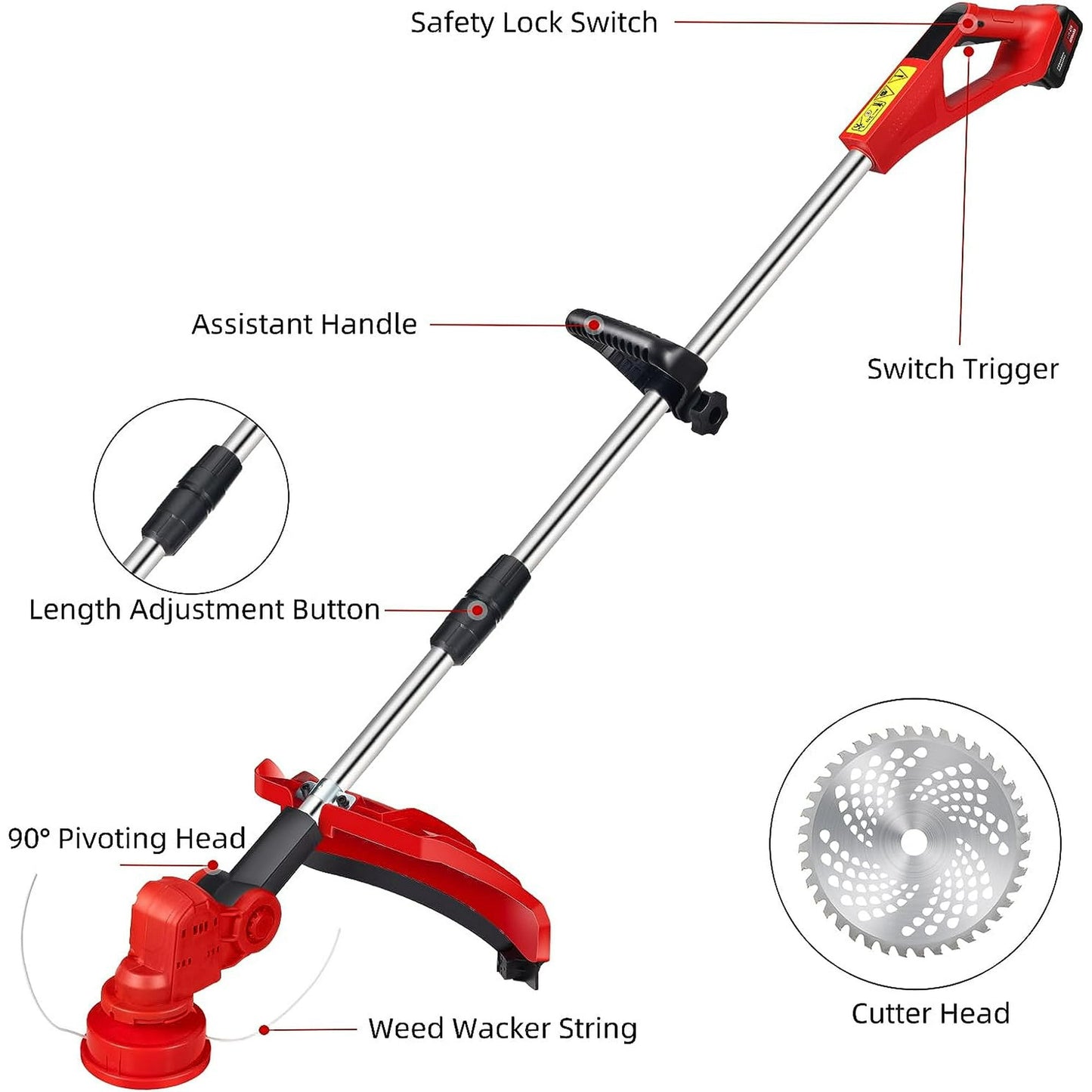 Cordless Weed Wacker Electric, 24V String Trimmer with Auto Line Feed, 2 X 4.0Ah Weed Wacker Battery Operated, Electric Weed Eater with 4 Pcs Grass Cutter Spool Line,Fast Charger Included