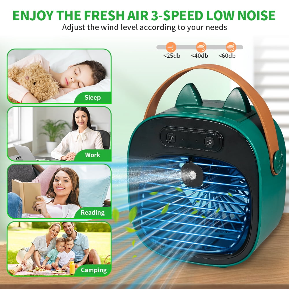 Portable Air Conditioners, 4000mAh Rechargeable Mini Air Conditioner Personal Air Cooler with 3 Speeds, Small Desk Air Conditioner for Bedroom, Office, Outdoor(White)