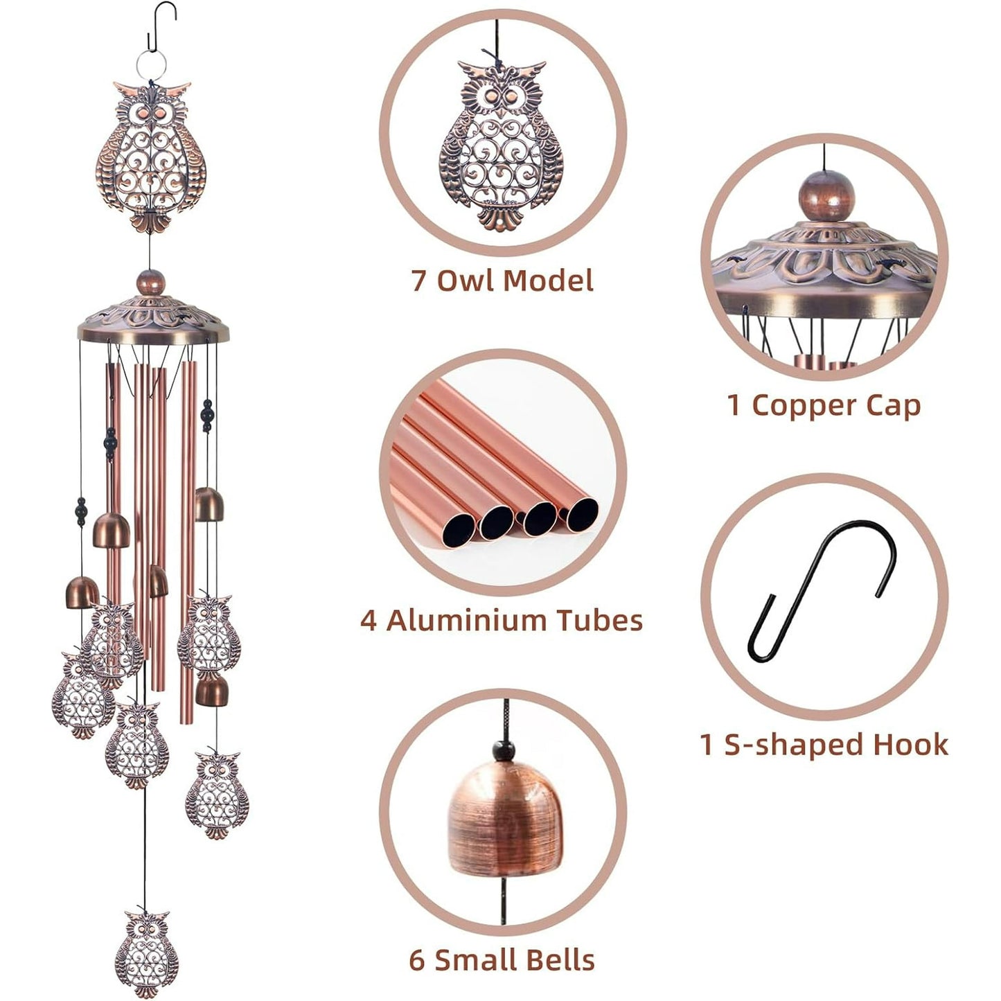 JahyShow Owl Wind Chimes Metal Outdoor/Indoor Chime Garden Decor