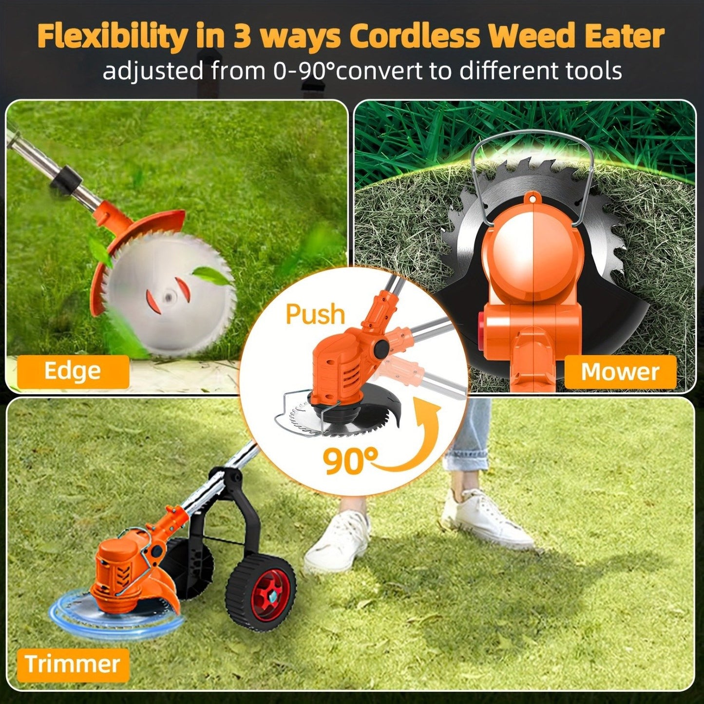 Electric Weed Eater, Cordless with Wheels 21V Portable 4-in-1 Grass Trimmer Edger