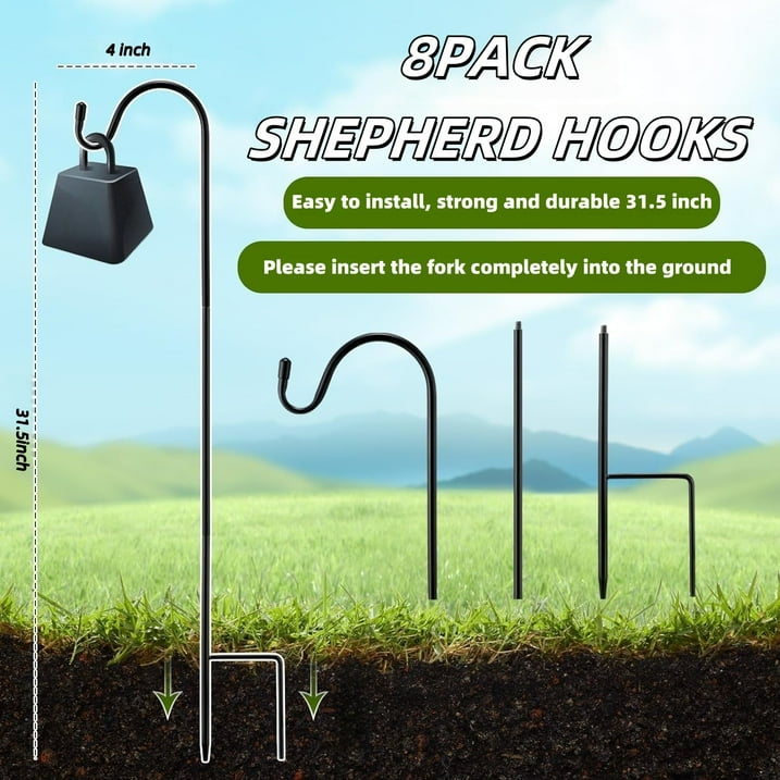 8 Pcs Shepherds Hooks 31.5 inch Metal Garden Shepherds Hooks for Hanging Plants, Lanterns, Solar Lights, Windchime, Weddings Decor