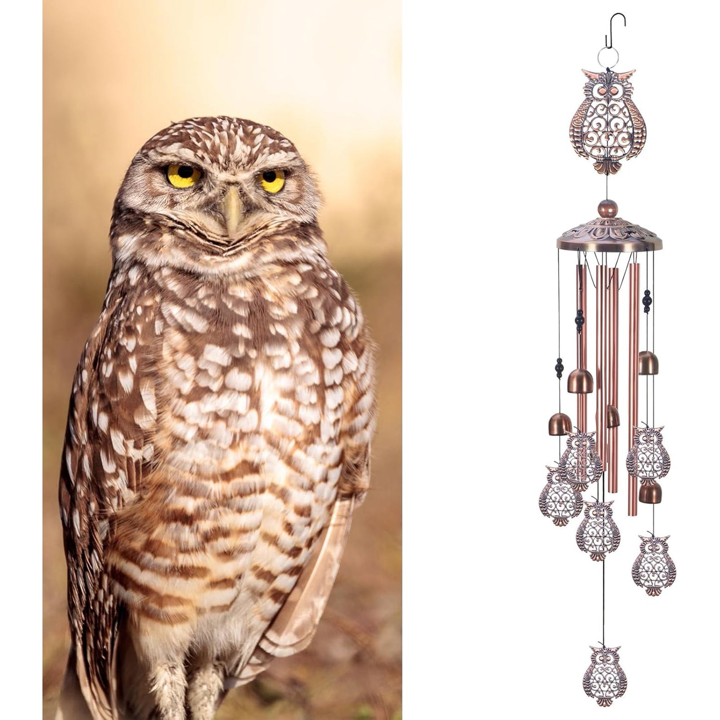 JahyShow Owl Wind Chimes Metal Outdoor/Indoor Chime Garden Decor