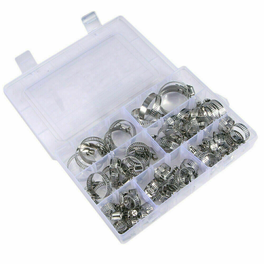 60 Pieces Adjustable Hose Clamps Worm Gear Stainless Steel Clamp Assortment