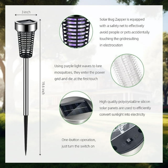 4 Pack  Solar Bug Zapper Outdoor, Stainless Stee Mosquito Killer