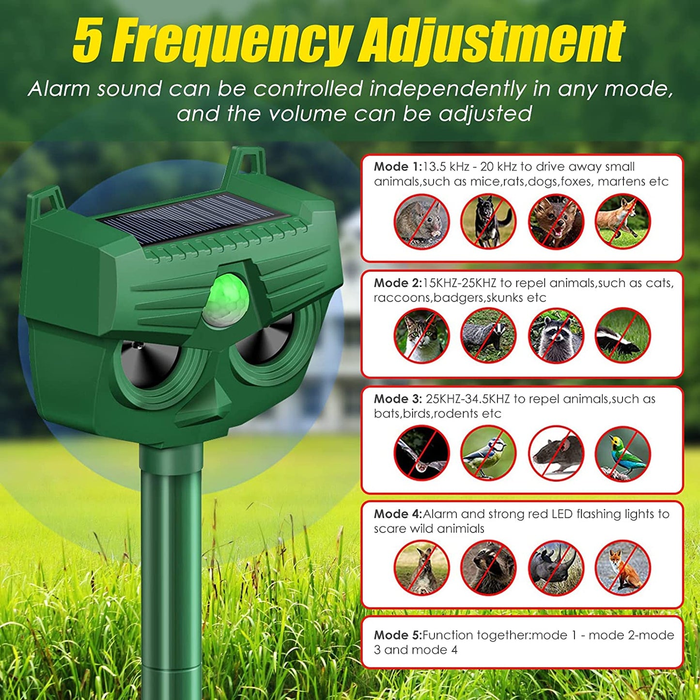 Solar Animal Repellent Outdoor Ultrasonic Animal Repeller Waterproof Repeller Device for Patio Garden Farm Yard Dog Raccoon Fox Deer