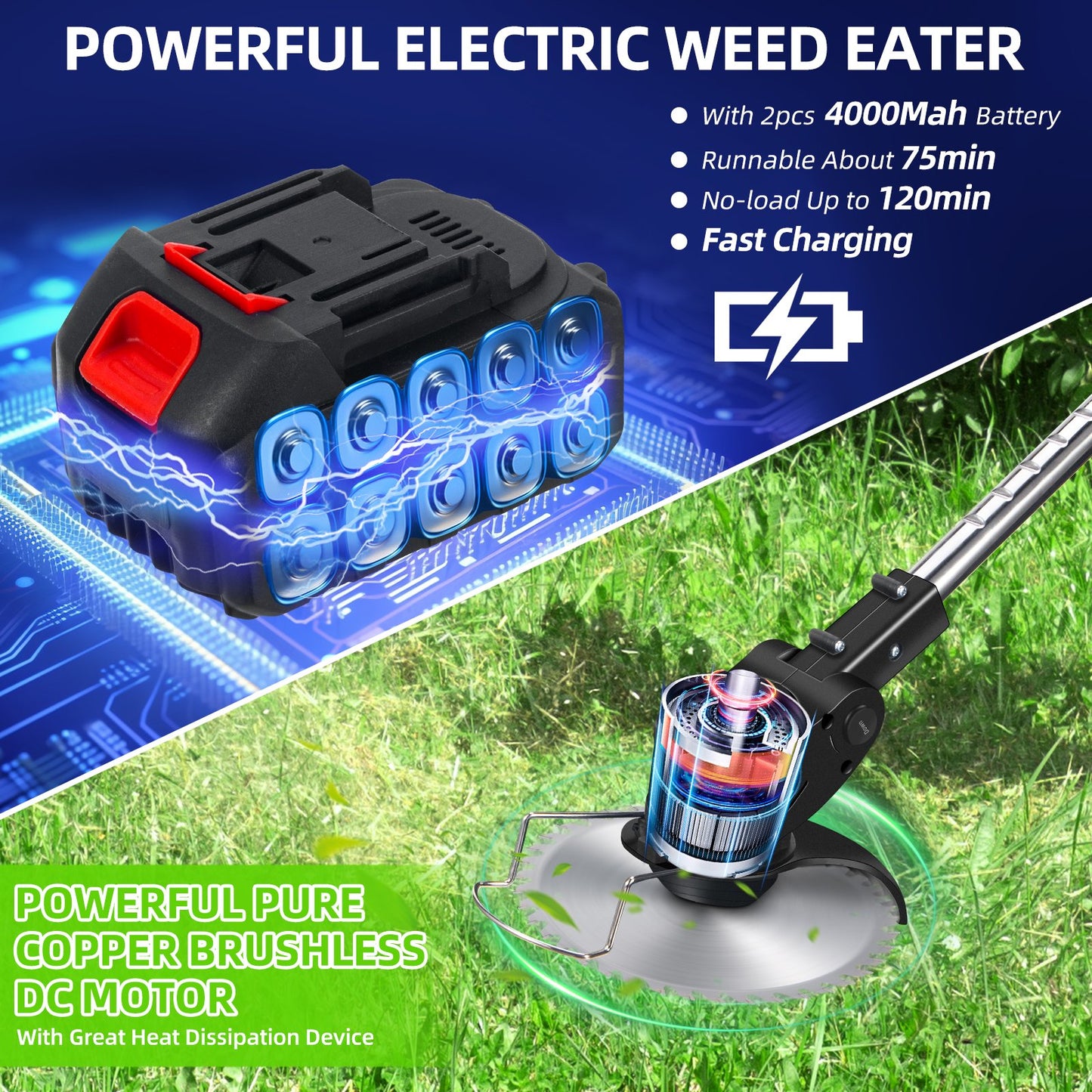 Electric String Trimmer, 21V Weed Eater Wacker Edging and Trimming