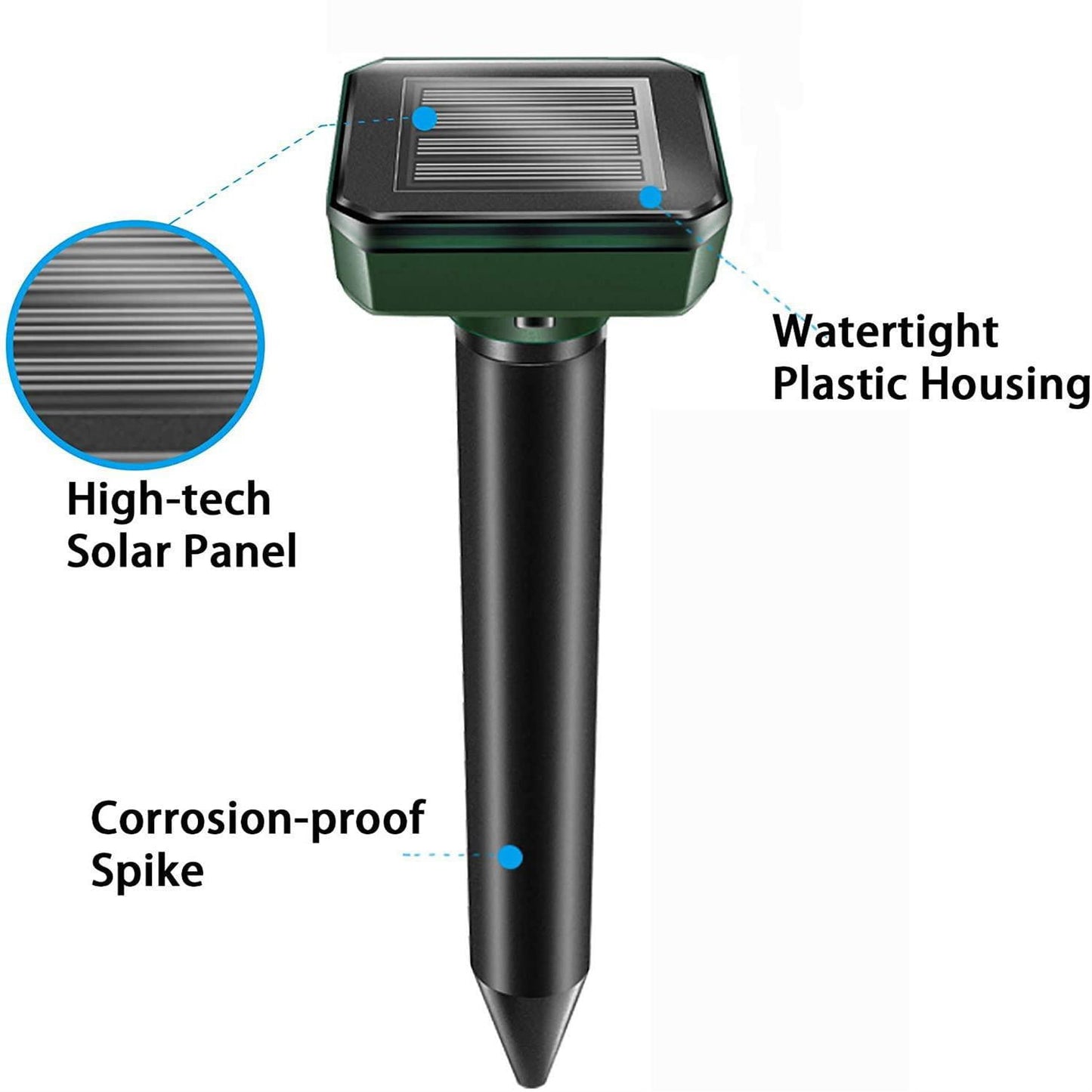 8Pcs Solar Powered Sound Wave Sonic Repeller Outdoor Garden Yard Farm Mouse Gopher Rat Vole Mole Scarer Snake Rodent Pest Reject Repellent Expeller