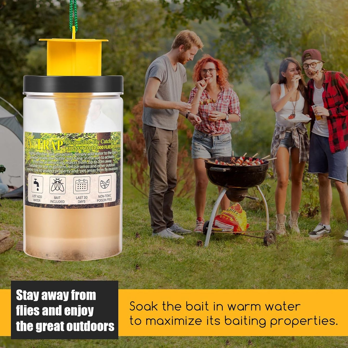 JahyElec Fly Traps Outdoor Hanging Fly Catchers with Bait Refill, Reusable Outdoor Fly Traps Safe Fly Repellent Outdoor Patio for Stables, Barns, Garbage Cans, Chicken Coops