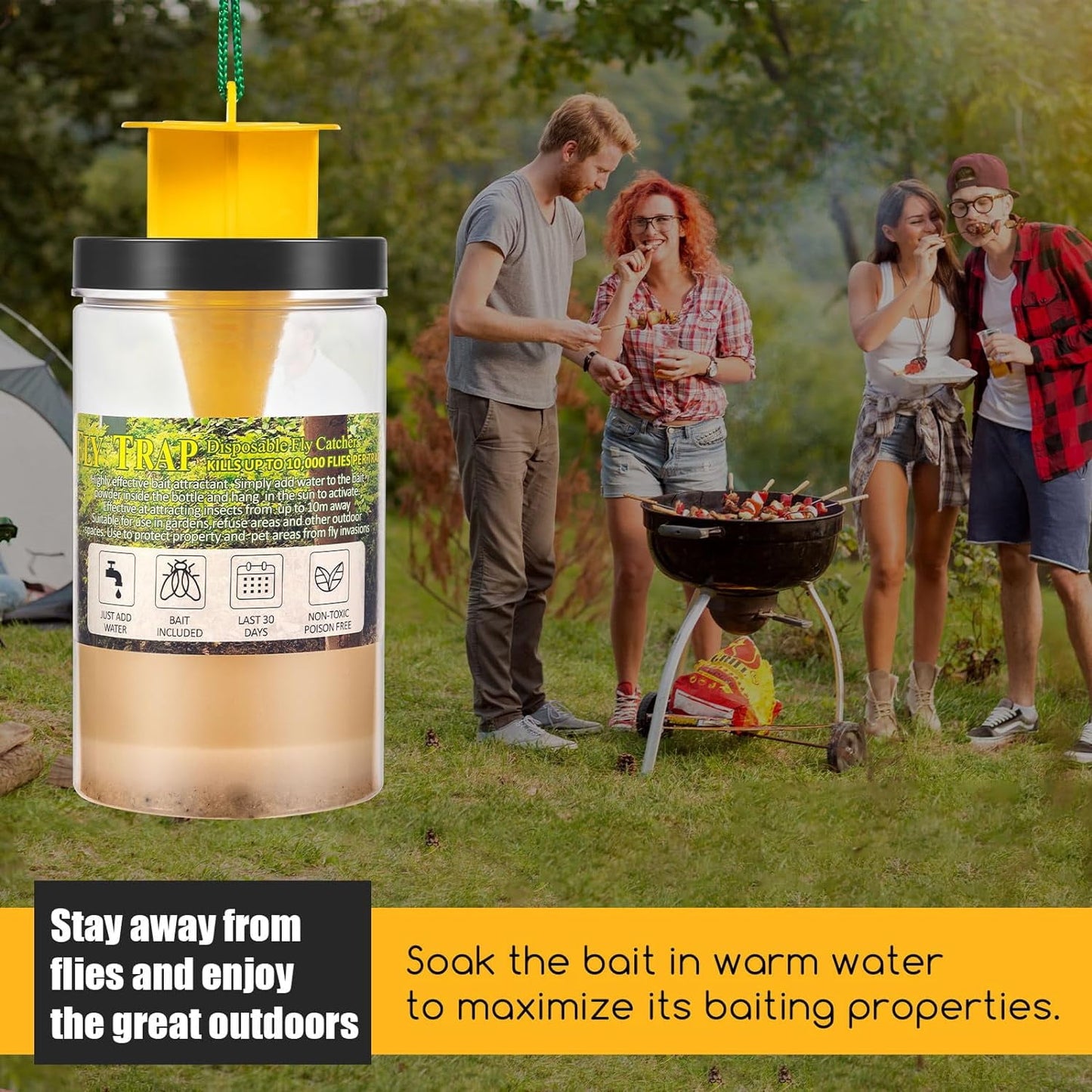 Jinyi Fly Traps Outdoor Hanging Fly Catchers with Bait Refill, Reusable Outdoor Fly Traps Safe Fly Repellent Outdoor Patio for Stables, Barns, Garbage Cans, Chicken Coops