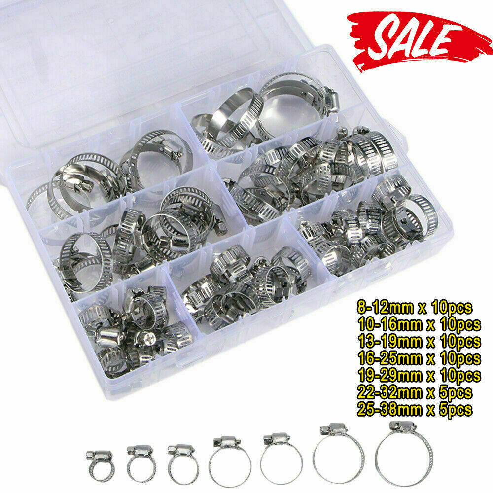 60 Pieces Adjustable Hose Clamps Worm Gear Stainless Steel Clamp Assortment