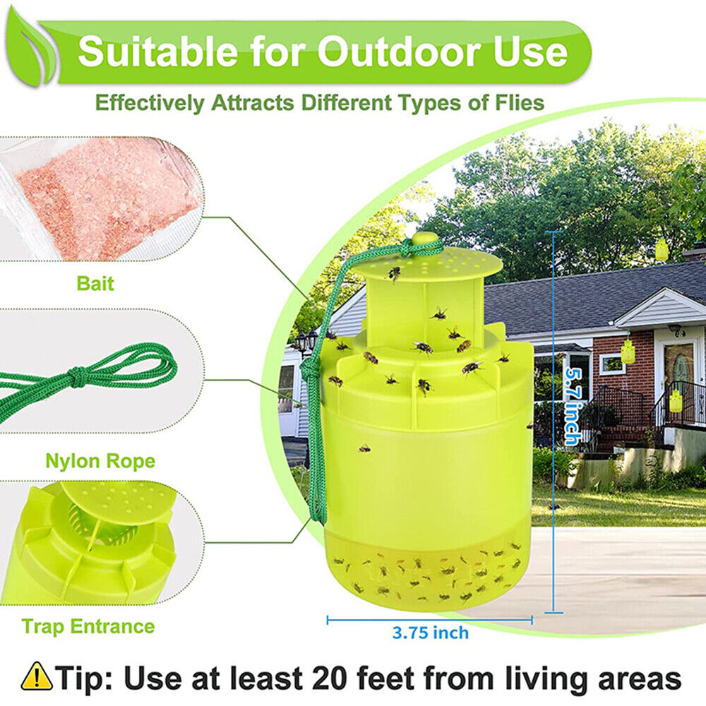 2Pack Upgraded Ranch Fly Traps Outdoor Hanging Fly Catcher Reusable Fly Killer