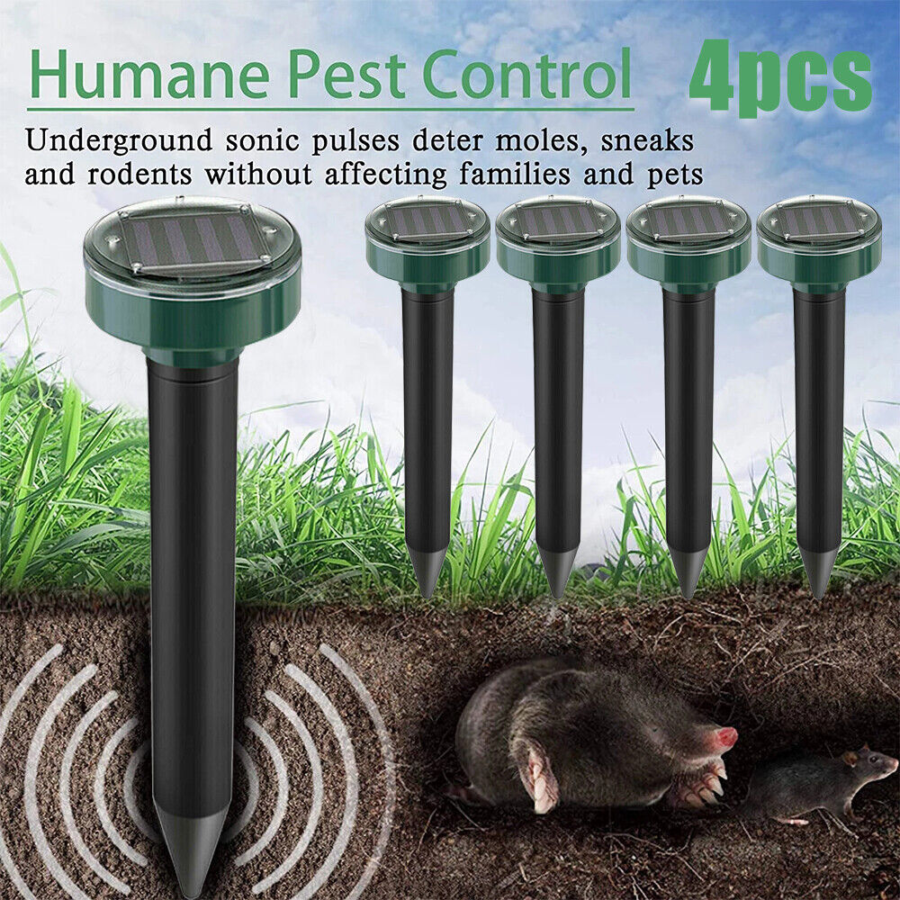 8Pack Mole Repellent Solar Powered Waterproof Mole Chipmunk Repellent Outdoor Ultrasonic Gopher Vole Deterrent Sonic Repellent Spikes Drive Away Burrowing Animals from Lawns and Yard