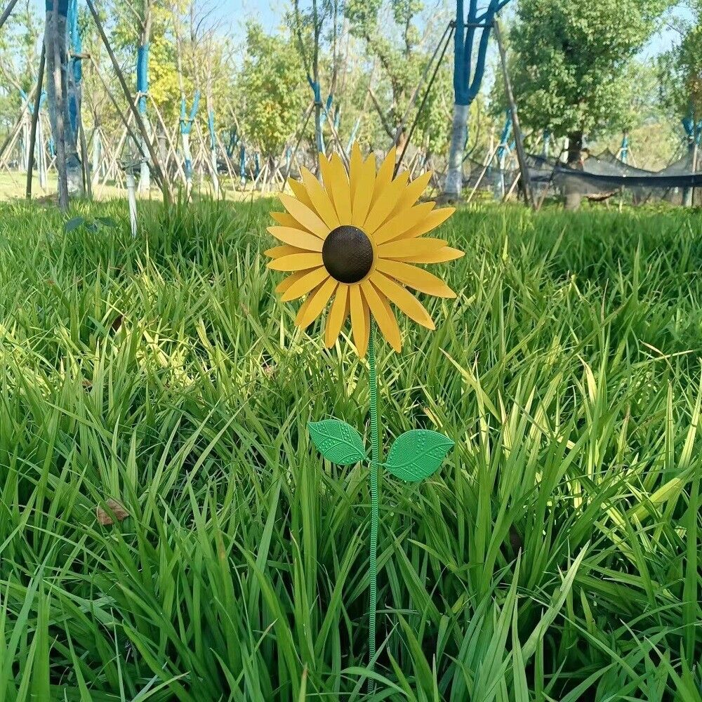 3D Metal Yellow Sunflower Wind Spinner Windmill Sculpture Outdoor Garden Decor