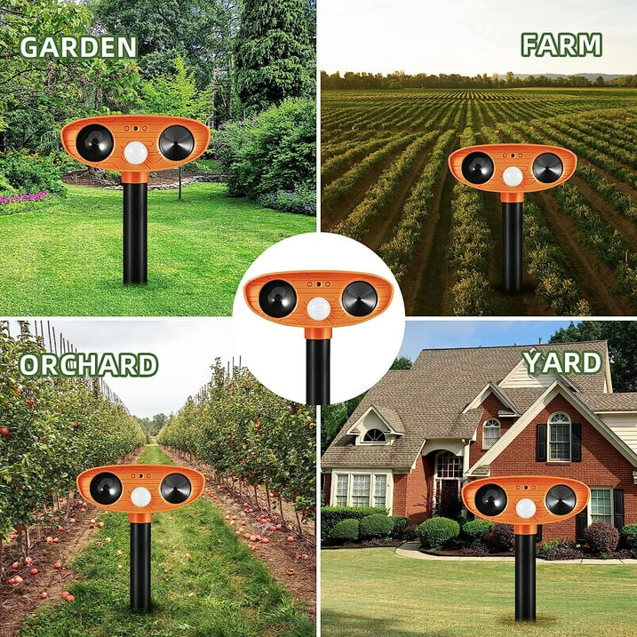 4 Pack Solar Outdoor Animal Repellent - Motion Sensor, LED Light, Alarm Sound - Cat & Deer Deterrent for Garden Farm