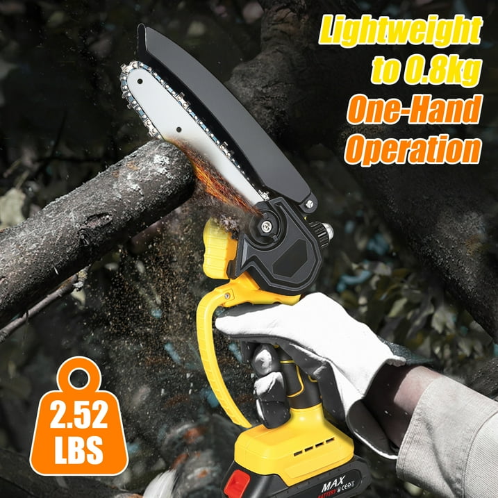 Mini Chainsaw, 6 Inch 21V Cordless Electric Chainsaw Portable Handheld with 2 Batteries 2 Chains