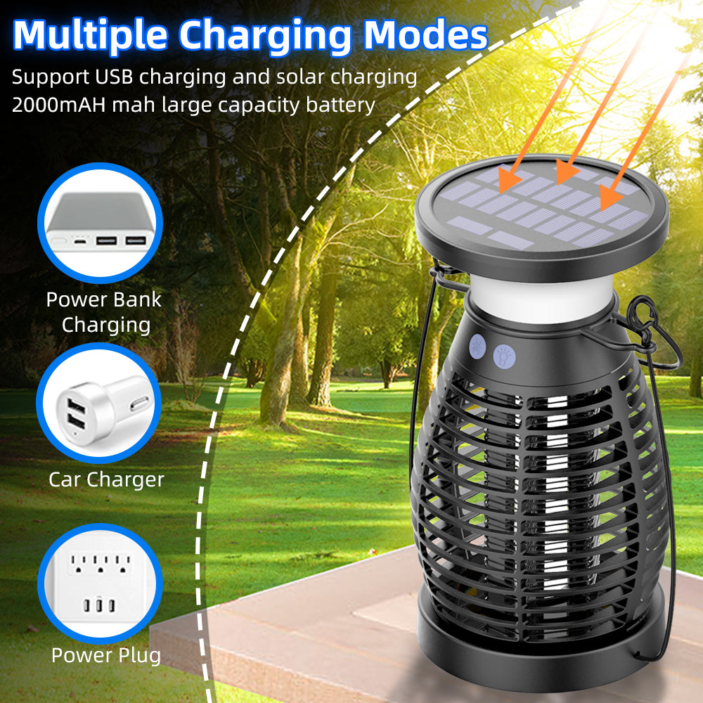 Solar Bug Zapper Outdoor Waterproof, Cordless & Rechargeable Mosquito Zapper with 4200V High Powered UV Light, 3 in 1 Fly Zapper Up to 2100 Sq Ft Can Attract Gnats, Mosquitoes, Flies, Moths