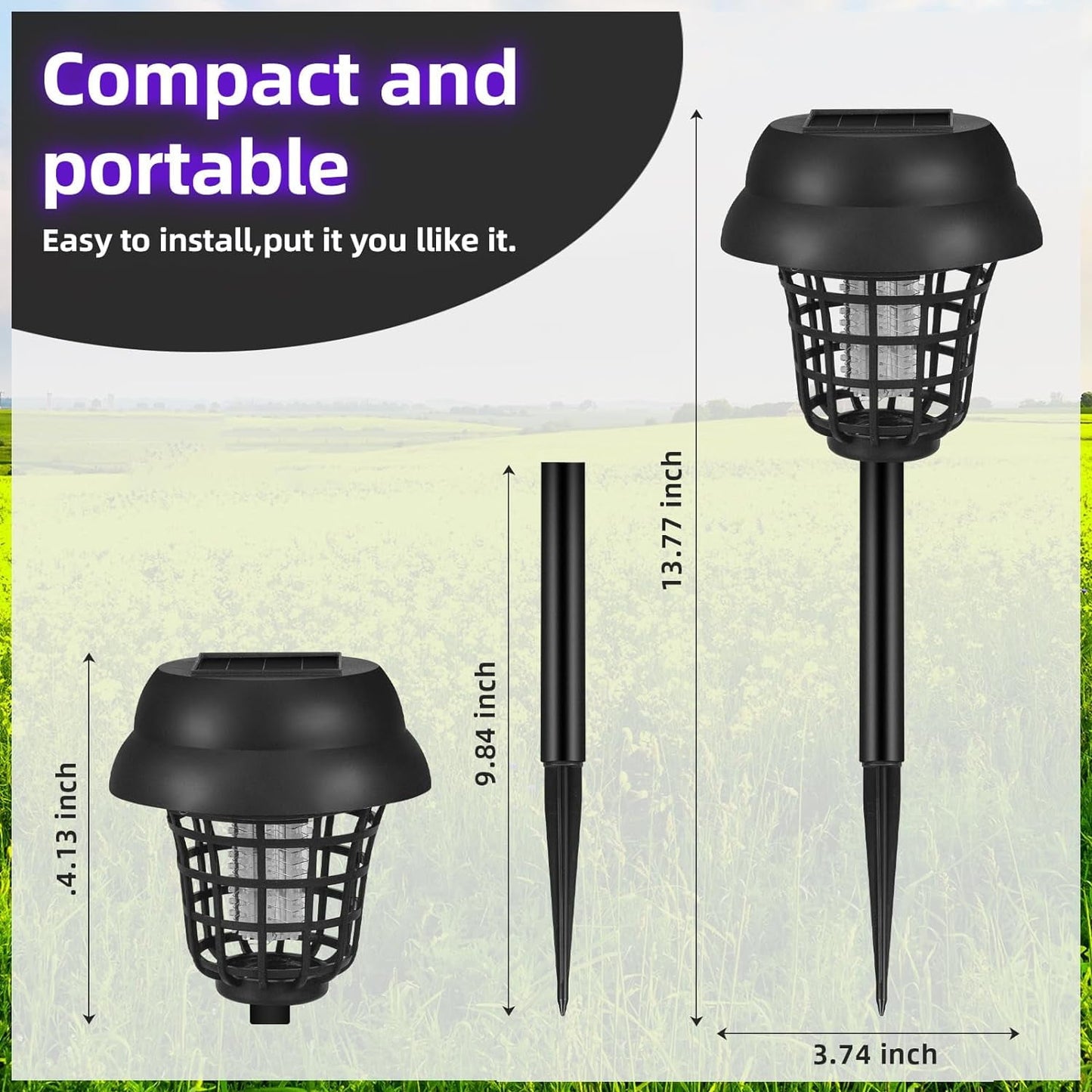 2024 Solar Bug Zapper Outdoor, Mosquito Zapper Outdoor Mosquito Killer for Bug Gnat Fly Small Flying Insect Mosquito Repellent for Patio Yard Garden Farm, Waterproof Bug Lights for Outside,4 Pack