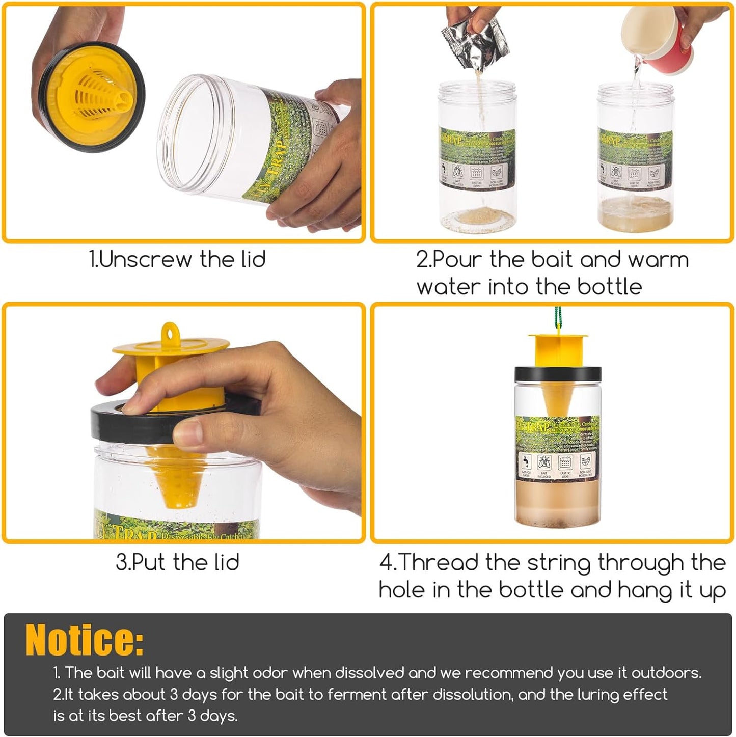 JahyElec Fly Traps Outdoor Hanging Fly Catchers with Bait Refill, Reusable Outdoor Fly Traps Safe Fly Repellent Outdoor Patio for Stables, Barns, Garbage Cans, Chicken Coops