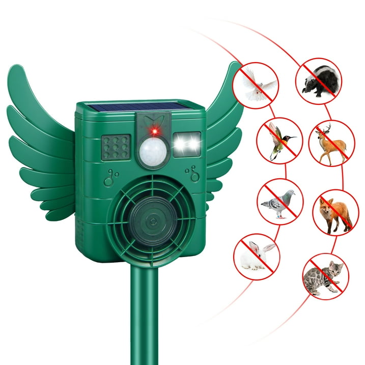 Ultrasonic Animal Repeller, with Motion Sensor and LED Flash Light Waterproof IP66 for Deer, Dogs, Rabbits, Raccoons and Coyotes